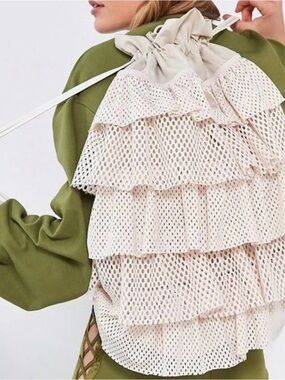 Puma X Fenty Layered Mesh Drawstring Backpack in Cream